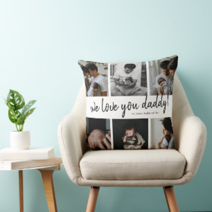 Cojín Decorativo Te Amamos Papá Collage Moderno de 6 Fotos para el 