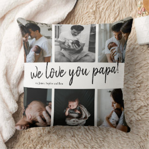 Cojín Decorativo Te Amamos Papá Collage Moderno de 6 Fotos para el 