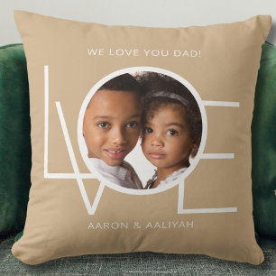 Cojín Decorativo Te Amamos Papá Foto Personalizada Marrón Claro