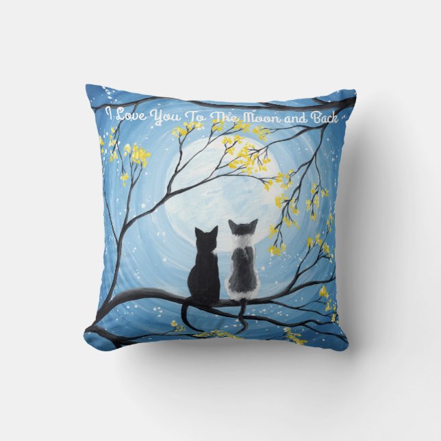 Cojín Decorativo Te amo a la luna y al gato (Anverso)