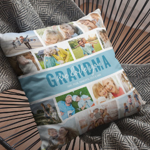 Cojín Decorativo Te Amo Abuela Colaje de Fotos Azul