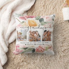 Cojín Decorativo Te Amo Abuela | Collage de Tres Fotos Florales