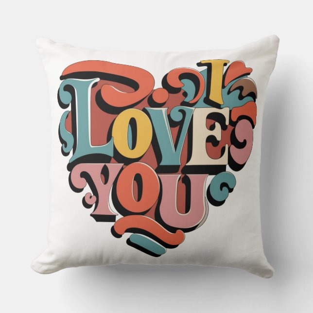 Cojín Decorativo Te Amo Corazón Retro Psicodelia (Anverso)