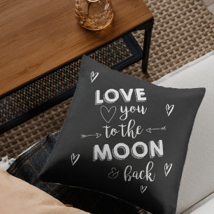 Cojín Decorativo Te Amo Hasta La Luna y De Regreso Corazón Negro Bl