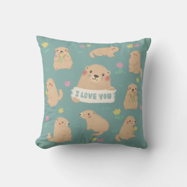 Cojín Decorativo Te amo, Ilustracion Marmots (Anverso)