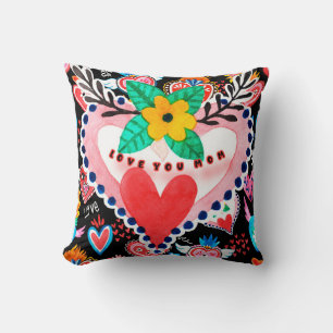 Cojín Decorativo Te amo, mamá, colorido corazón mexicano, Día de la
