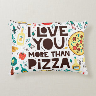 Cojín Decorativo Te amo más que la pizza. Grabado de comida italia
