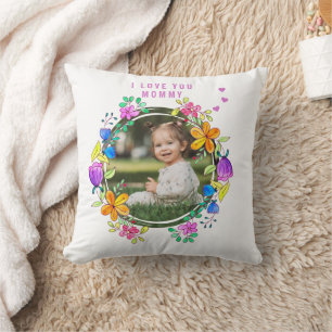 Cojín Decorativo TE AMO MOMMY Foto Colorful Floral Moderno