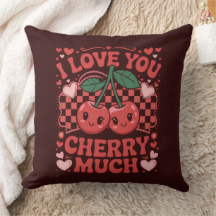 Cojín Decorativo Te Amo Mucho Cereza Groovy Fruta Linda San Valentí