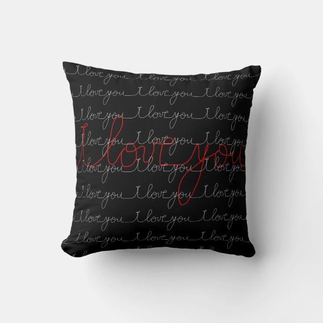 Cojín Decorativo Te amo negro, blanco y rojo (Anverso)