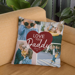 Cojín Decorativo Te Amo 'Papá' Collage de Fotos Personalizado Coraz