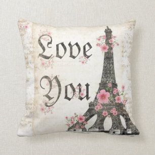 Cojín Decorativo Te Amo París Romántico Té rosado flor de cerezo