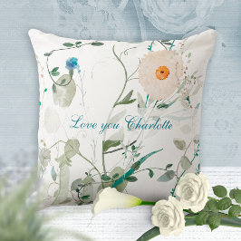 Cojín Decorativo Te Amo Romántico Aquarela Flores Silvestres Encaje