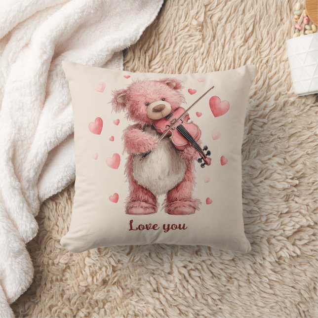 Cojín Decorativo Te Amo Teddy con Violín (Manta)