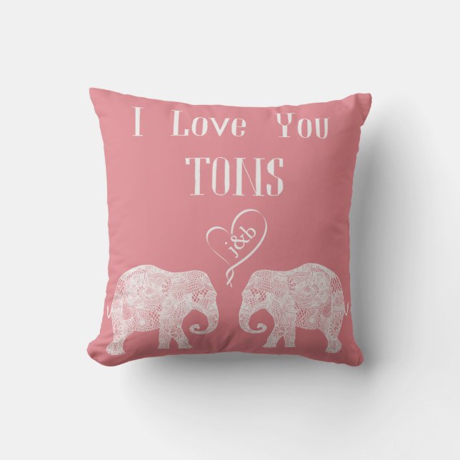 Cojín Decorativo TE AMO TONELADAS/Elefante Arte/Boda Personalizado (Anverso)