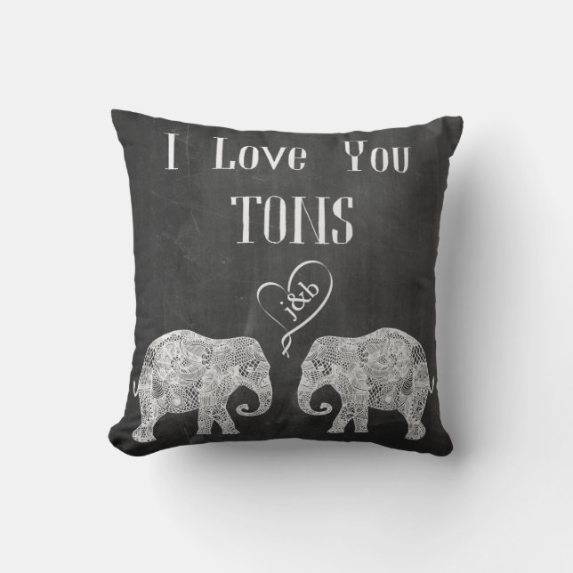 Cojín Decorativo TE AMO TONELADAS/Elefante Arte/Boda Personalizado (Anverso)