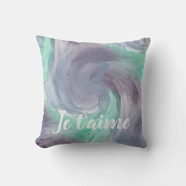 Cojín Decorativo Te Amo Verde Azul Lila Abstracto (Anverso)