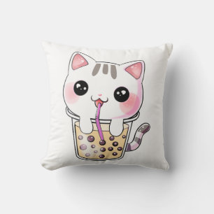 Cojín Decorativo té de burbuja de gatos de Kawaii
