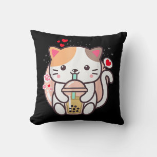 Cojín Decorativo Té de burbuja de té Boba Kawaii Anime japonés Neko