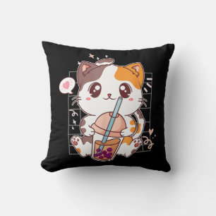 Cojín Decorativo Té de burbuja de té Boba Kawaii Anime japonés Neko