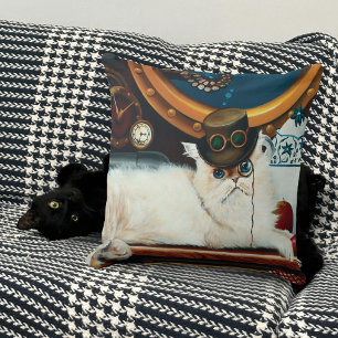 Cojín Decorativo Té de gato submarino Steampunk