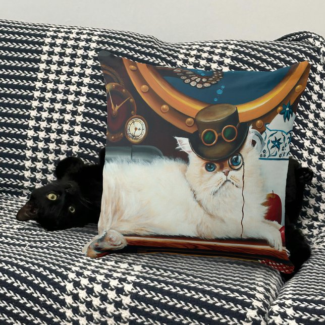 Cojín Decorativo Té de gato submarino Steampunk (Subido por el creador)