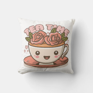 Cojín Decorativo Té de Rosa Tiempo de Té Kawaii
