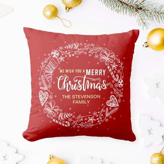 Cojín Decorativo Te deseamos una Feliz Familia de Navidad Rojo (Subido por el creador)