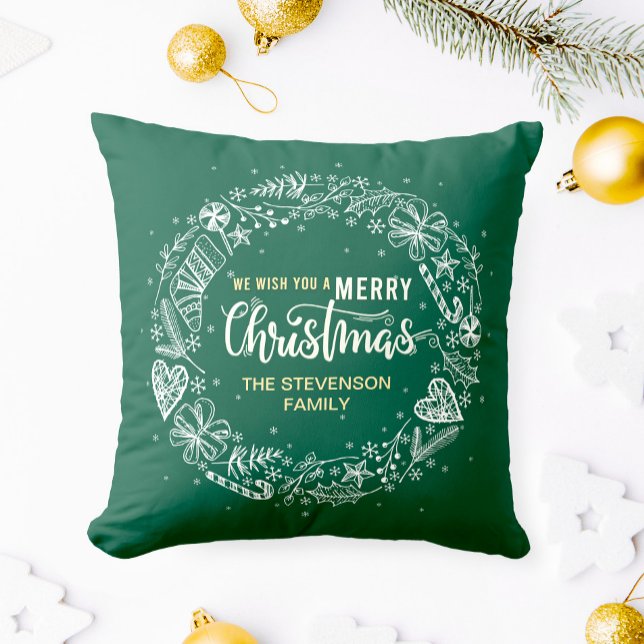 Cojín Decorativo Te deseamos una Feliz Navidad Familia Wreath Green (Subido por el creador)