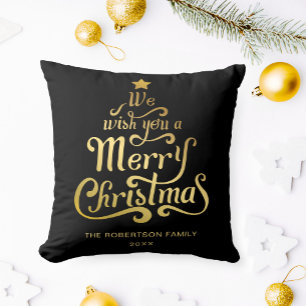 Cojín Decorativo Te deseamos una Feliz Navidad personalizada Gold