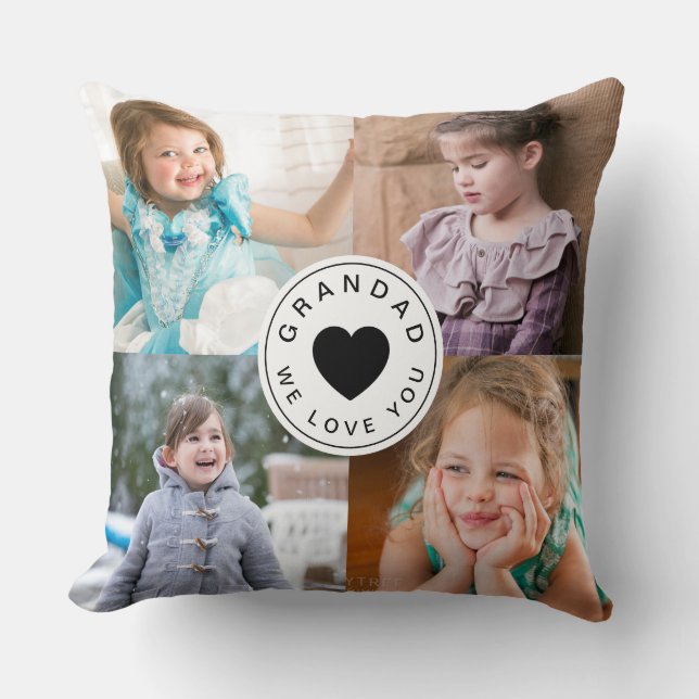 Cojín Decorativo Te Encantamos Grandad Cute Black Heart Photo (Anverso)