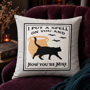 Cojín Decorativo Te Puse un Hechizo Gato Negro de Halloween