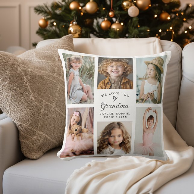 Cojín Decorativo Te queremos abuela Collage de fotos Keepsake (Personalize with 6 favorite photos of the grandkids for a great gift idea!)