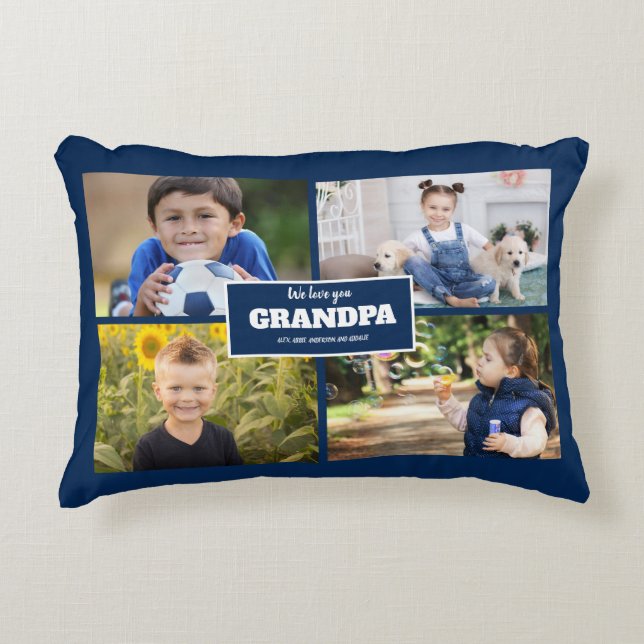 Cojín Decorativo Te queremos abuelo 4 foto marina azul (Anverso)