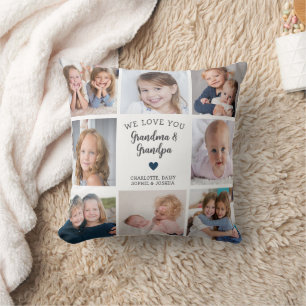 Cojín Decorativo Te queremos abuelos Collage de fotos moderno