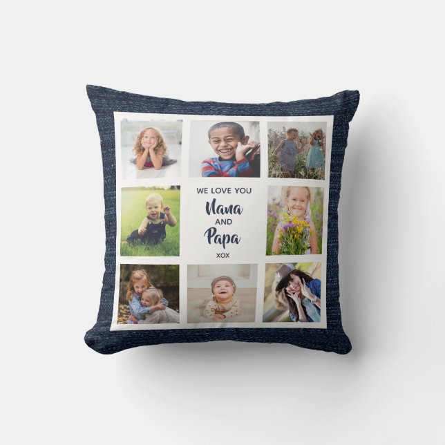 Cojín Decorativo Te queremos Nana y Papa Pillow con 8 fotos  (Anverso)