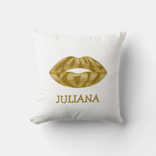 Cojín Decorativo Te quiero con letras purpurinas dentro de los labi