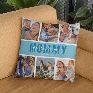 Cojín Decorativo Te quiero mamá Collage de fotos azul