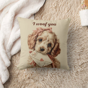 Cojín Decorativo Te quiero perro vintage Día de San Valentín