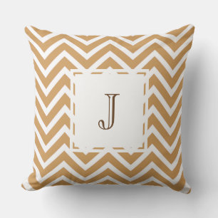 Cojín Decorativo Tea Brown clásico diseño de monograma de chevron