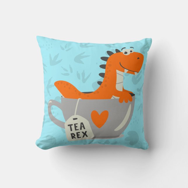 Cojín Decorativo Tea Rex Dinosaurio Verde azulado Naranja Niños Dec (Anverso)