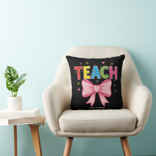 Cojín Decorativo Teach Coquette Bow Crayon Teachers Kids Gracioso