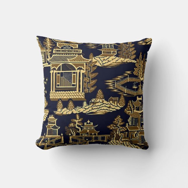 Cojín Decorativo Teahouse Golden Pagoda de medianoche (Anverso)