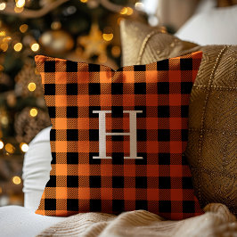 Cojín Decorativo Teal Black Buffalo Plaid Monogram Holiday