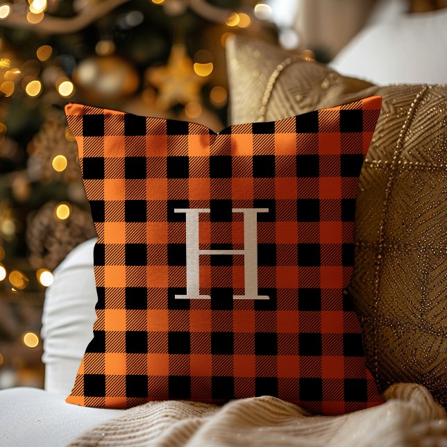 Cojín Decorativo Teal Black Buffalo Plaid Monogram Holiday (Subido por el creador)