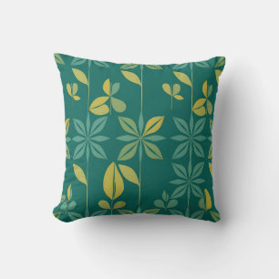 Cojín Decorativo Teal Botánico Geométrico Hoja Moderno de Mitad de 