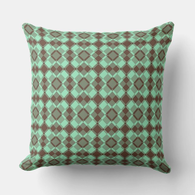 Cojín Decorativo Teal Brown Checker Argyle Pattern (Anverso)