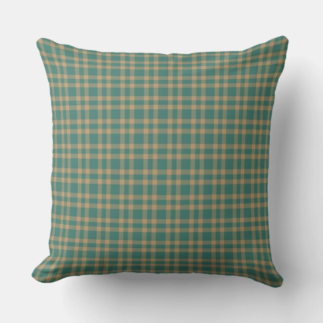 Cojín Decorativo Teal Brown Plaid Pattern (Anverso)