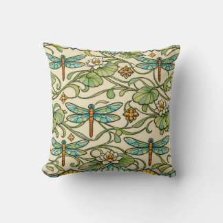 Cojín Decorativo Teal Dragonfly Art Nouveau Botanical Illustration