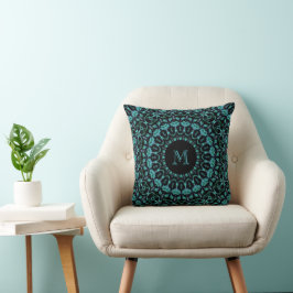 Cojín Decorativo Teal Floral Mandala Monogram